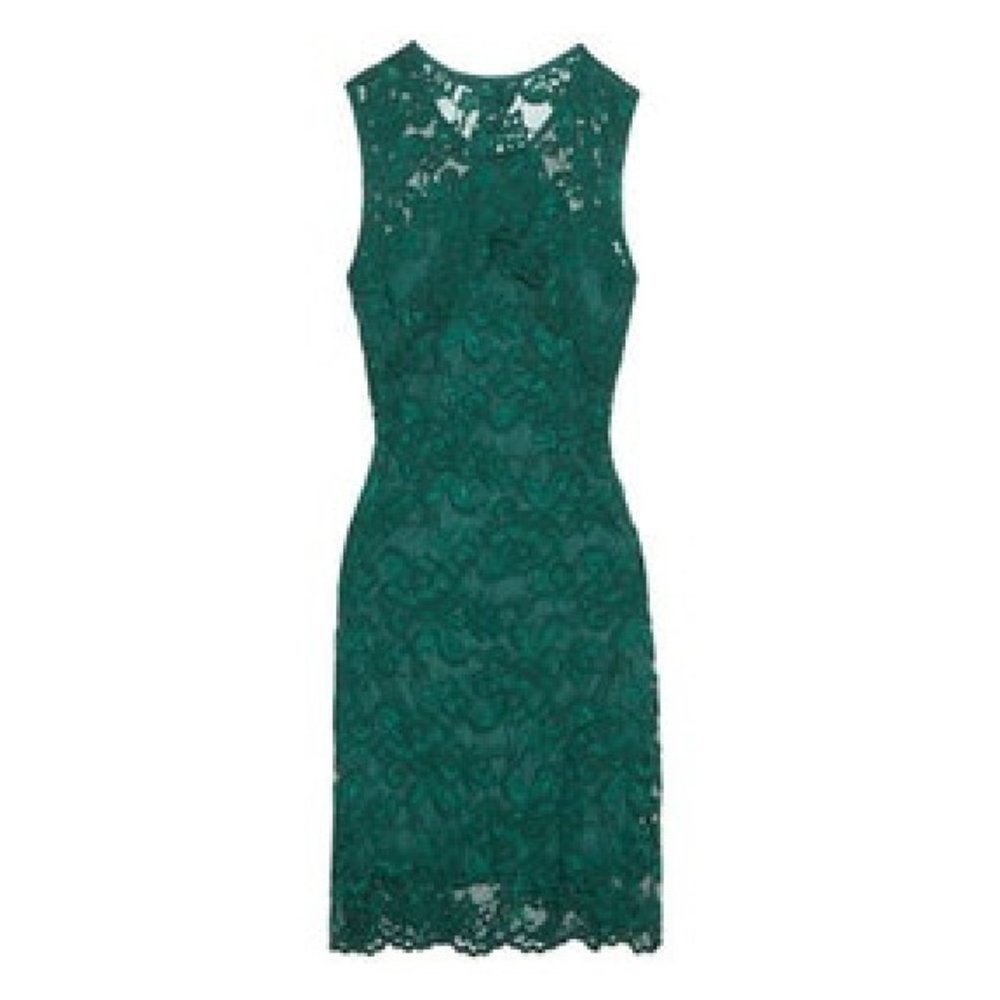 Gilber Gilmore Green Lace Sheath Dress